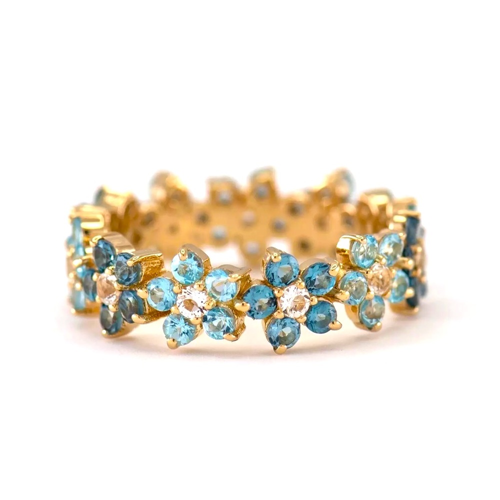 Infinity Flower Blue & Gold Fashion Ring Size 6